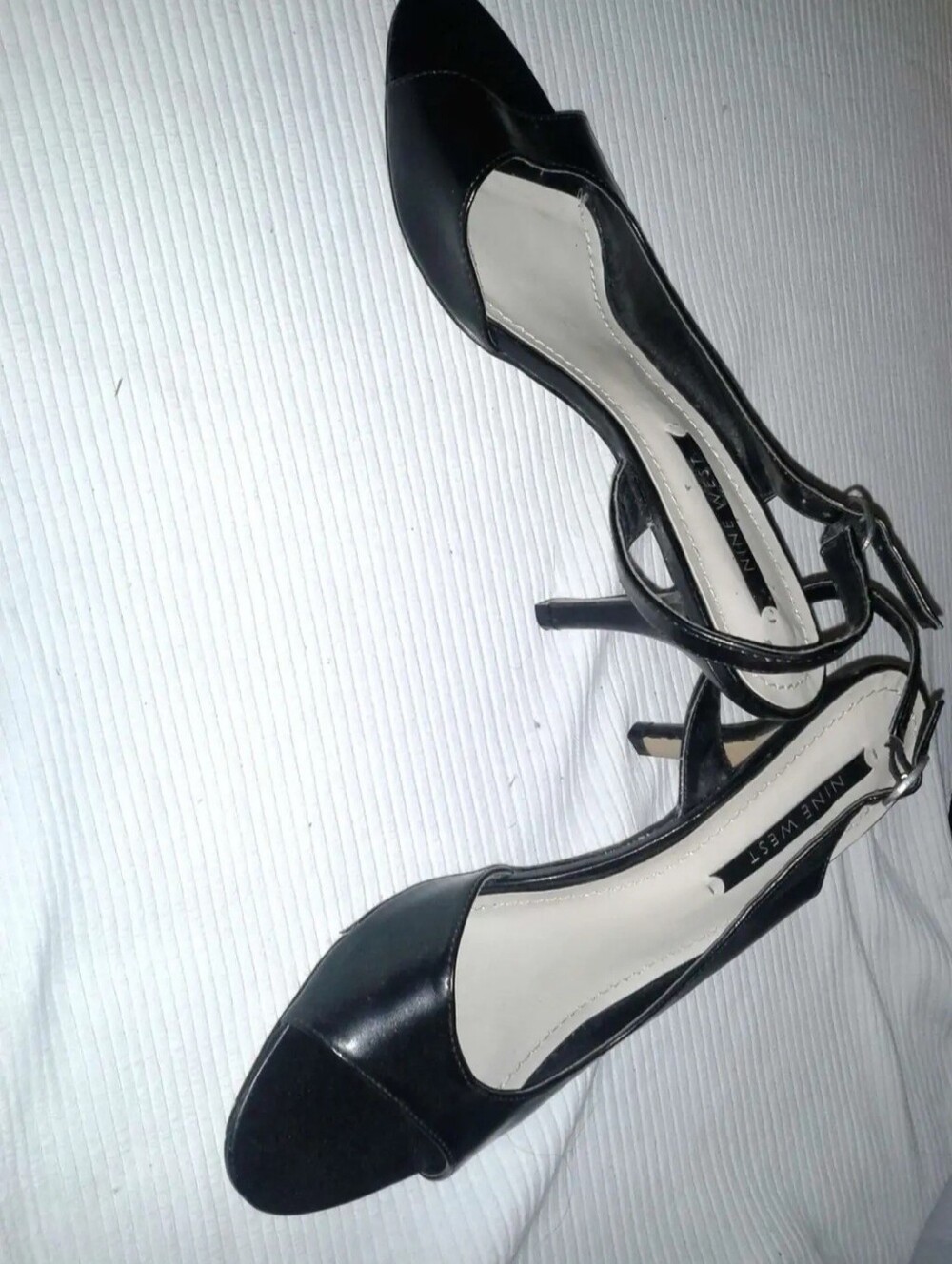 Nine West Black Leather Open-Toe Ankle-Strap Stiletto Heels